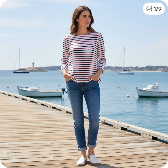 Liz Claiborne Striped Tee Women's Sz L Multicolor Long sleeve Boatneck pullover - Picture 3 of 11